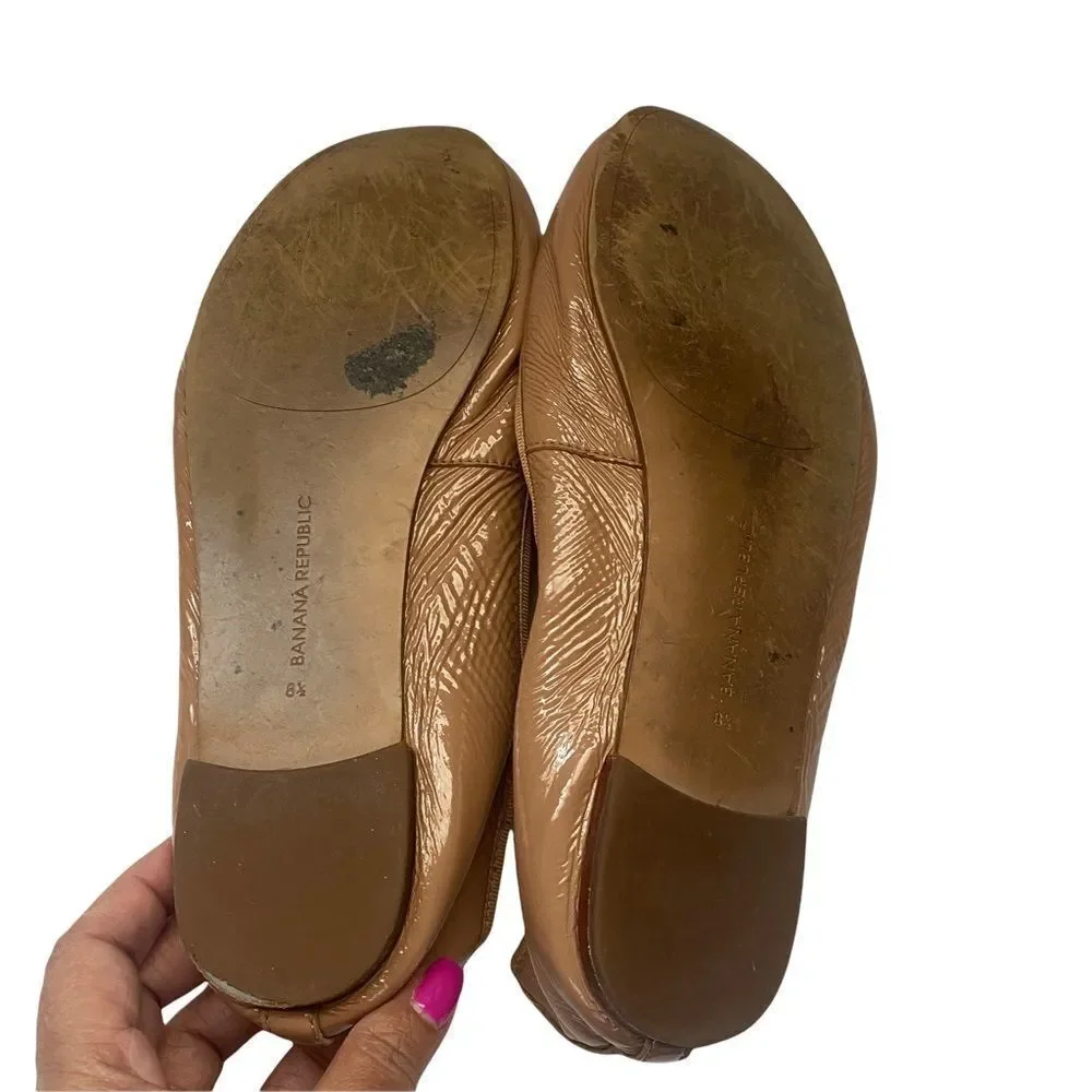 Banana Republic Ballet Flat Womens 8.5 Tan Patent Leather Bow Round‎ Toe Classic